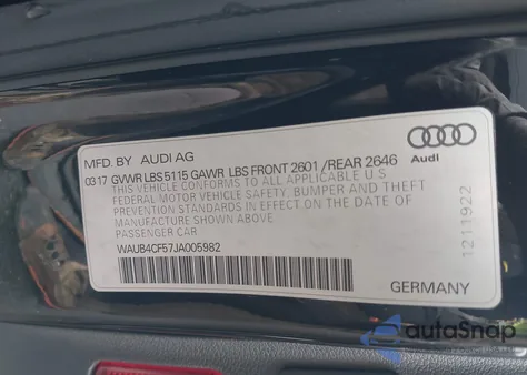 2018 Audi S5 3.0T Premium Plus z USA, uszkodzony, nr VIN WAUB4CF57JA005982
